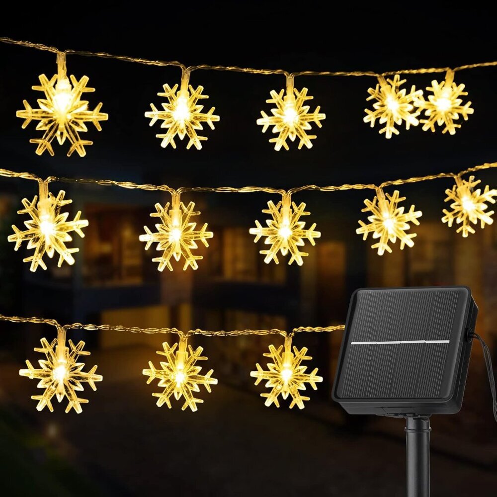 Solar Christmas Snowflake String Lights 100 LED 39 FT Outdoor Waterproof Fairy L